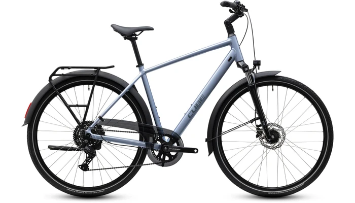 Cube touring one heren zilver blauw mat cube touring fietsen