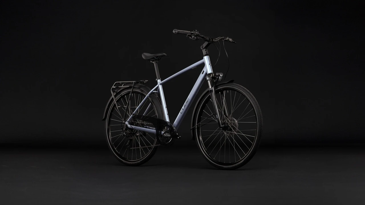 Cube touring one heren zilver blauw mat cube touring fietsen voorkant
