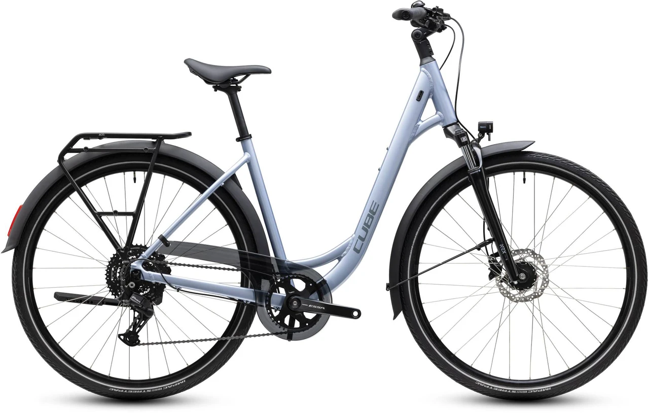 Cube touring one lage instap zilver blauw mat cube touring fietsen