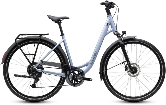 Cube touring one lage instap zilver blauw mat cube touring fietsen