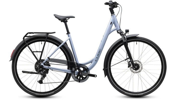 Cube touring one lage instap zilver blauw mat cube touring fietsen