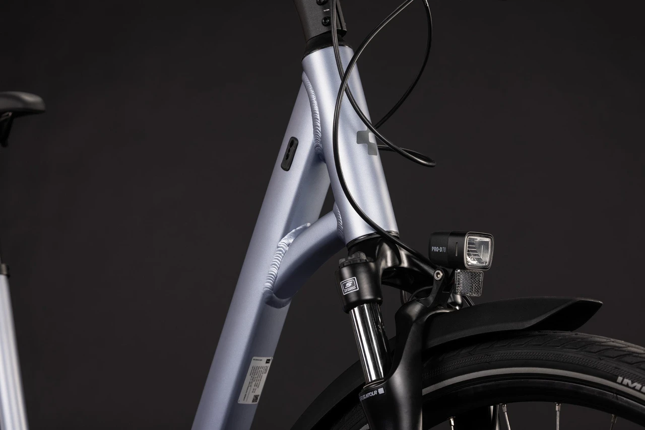 Cube touring one lage instap zilver blauw mat cube touring fietsen detail