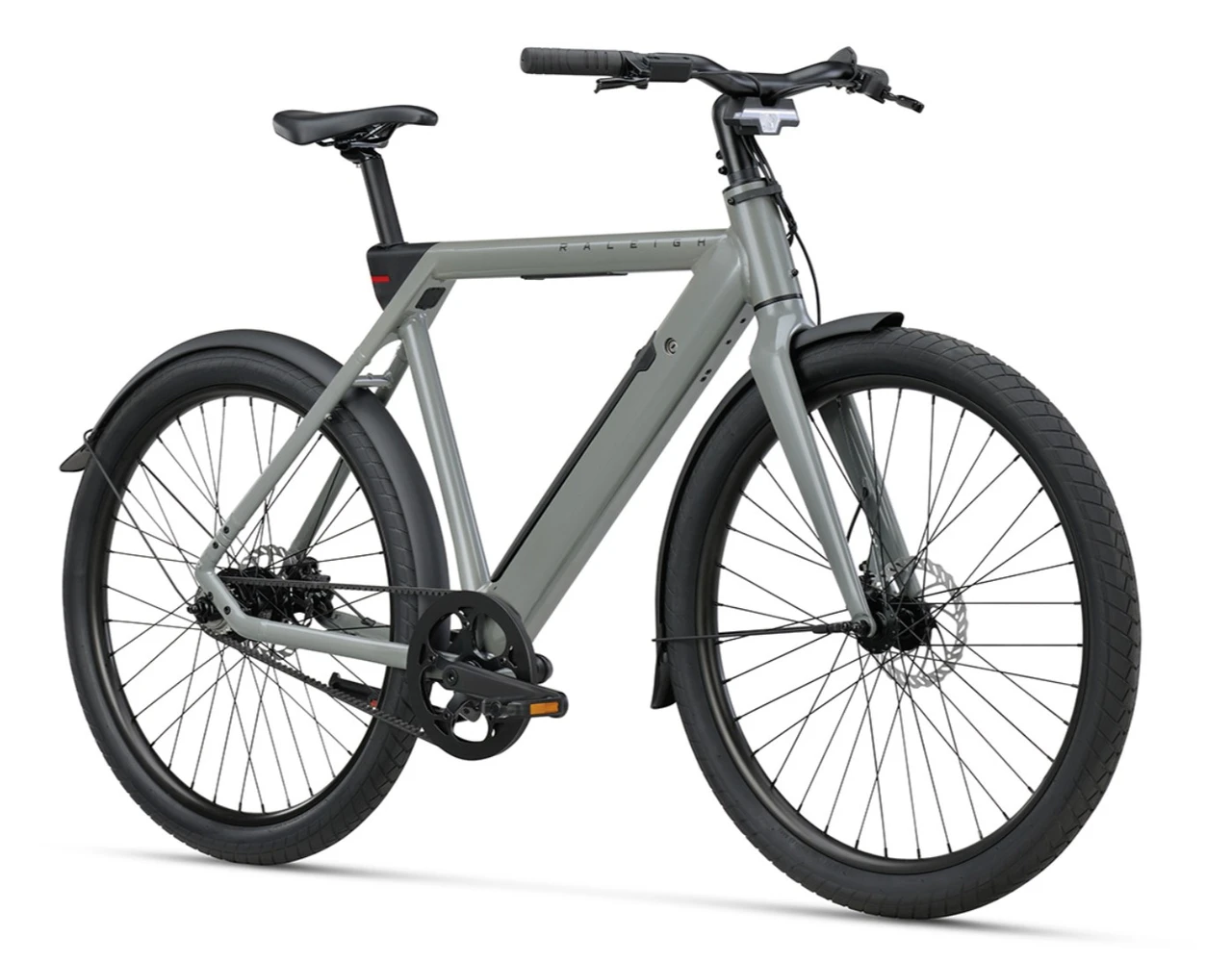 Raleigh one 2026 heren grijs raleigh elektrische stadsfiets zijkant