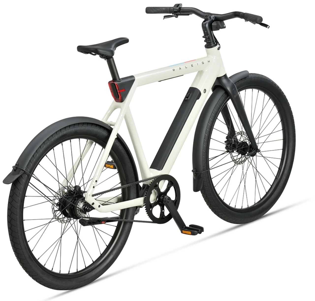 Raleigh one 2026 heren wit raleigh elektrische stadsfiets achterkant
