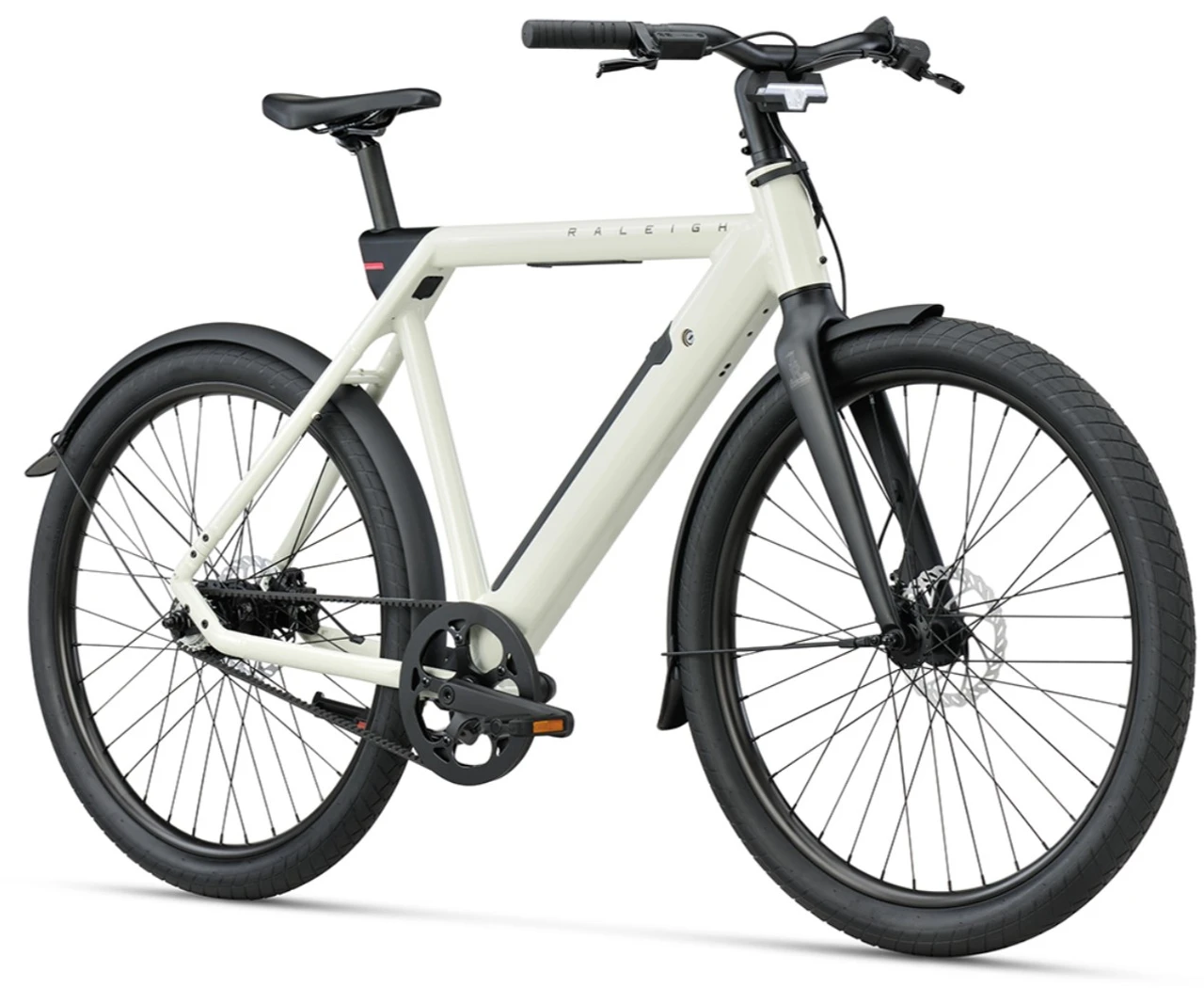 Raleigh one 2026 heren wit raleigh elektrische stadsfiets zijkant