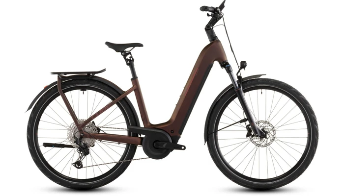 Cube kathmandu hybrid pro 800 2026 lage instap bruin mat cube elektrische hybride fietsen
