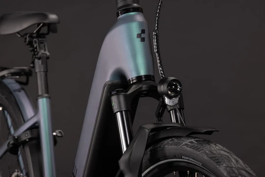 Cube kathmandu hybrid pro 2027 dames blauwgrijs mat cube elektrische fietsen voorkant
