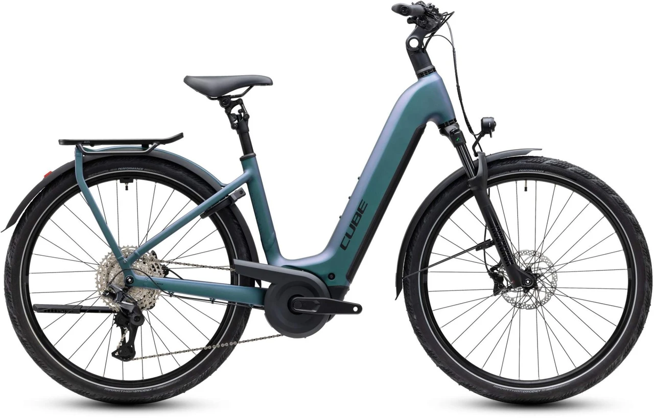 Cube kathmandu hybrid pro 2027 dames blauwgrijs mat cube elektrische fietsen