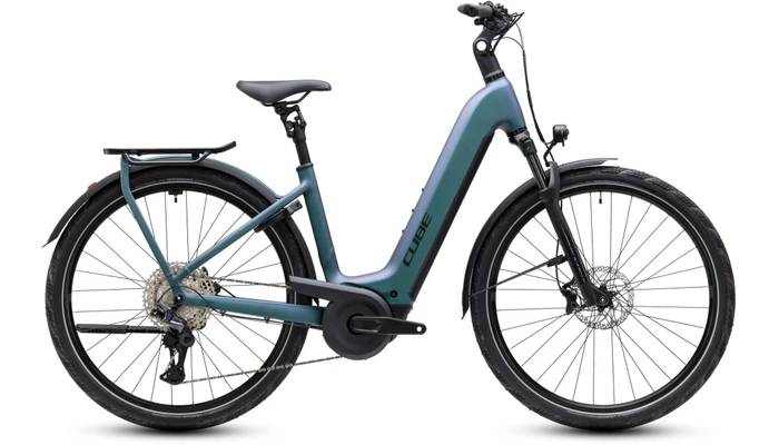 Cube kathmandu hybrid pro 2027 dames blauwgrijs mat cube elektrische fietsen