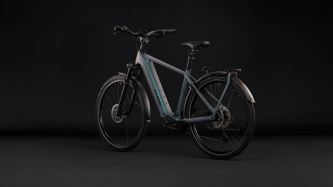 Cube kathmandu hybrid pro 2027 heren blauwgrijs mat cube elektrische fietsen achterkant