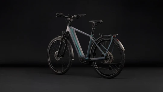 Cube kathmandu hybrid pro 2027 heren blauwgrijs mat cube elektrische fietsen achterkant