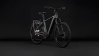 Cube kathmandu hybrid pro 2027 heren blauwgrijs mat cube elektrische fietsen voorkant