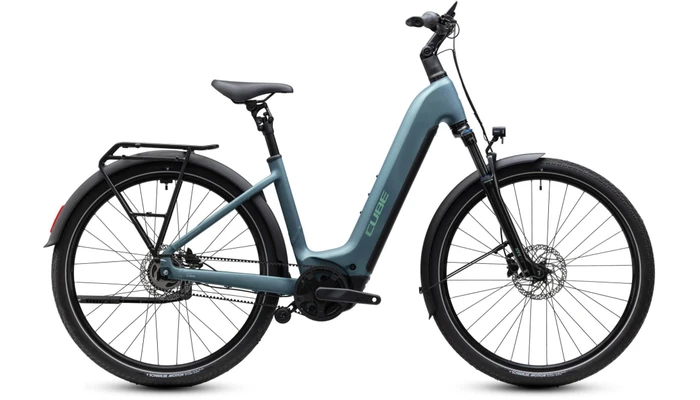 Cube touring hybrid deluxe slx800 2027 dames groen blauw mat cube elektrische stadsfietsen