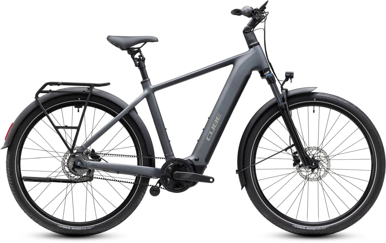 Cube touring hybrid deluxe slx800 2027 heren grijs mat cube elektrische stadsfietsen