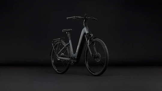 Cube touring hybrid deluxe slx800 2027 dames grijs mat cube elektrische stadsfietsen voorkant