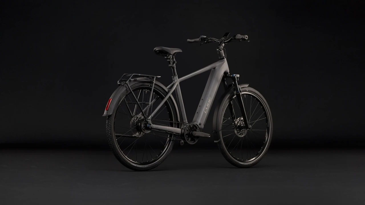 Cube touring hybrid deluxe slx800 2027 heren grijs mat cube elektrische stadsfietsen achterkant