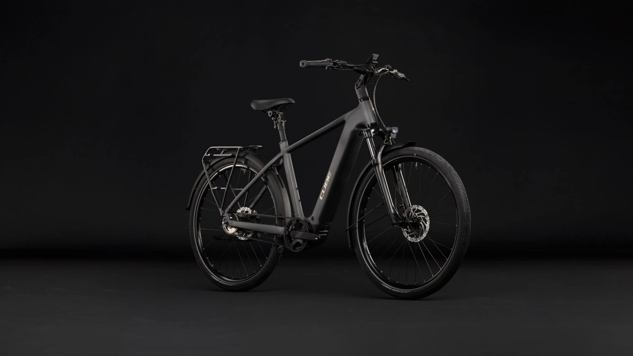 Cube touring hybrid deluxe slx800 2027 heren grijs mat cube elektrische stadsfietsen voorkant