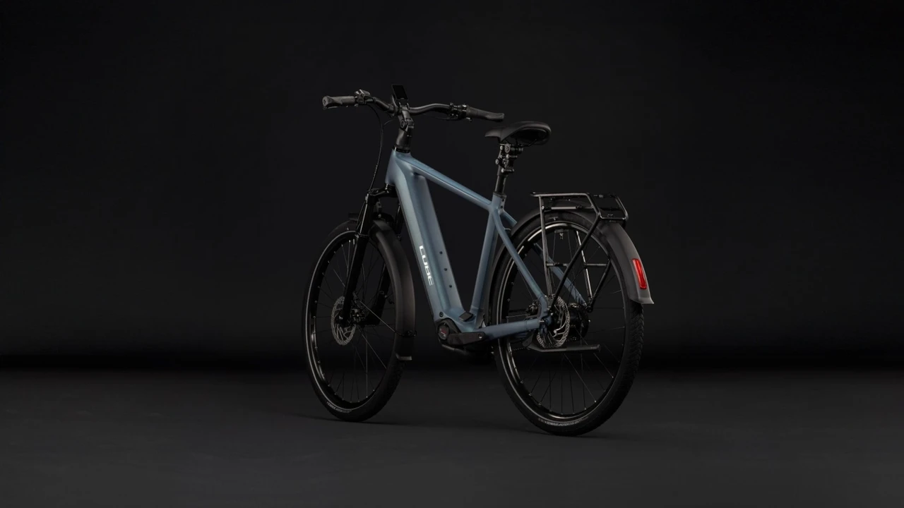 Cube touring hybrid deluxe slx800 2027 heren groen blauw mat cube elektrische stadsfietsen achterkant