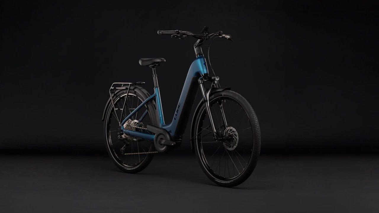 Cube touring hybrid pro 800 dames blauw mat cube elektrische hybrride fietsen voorkant