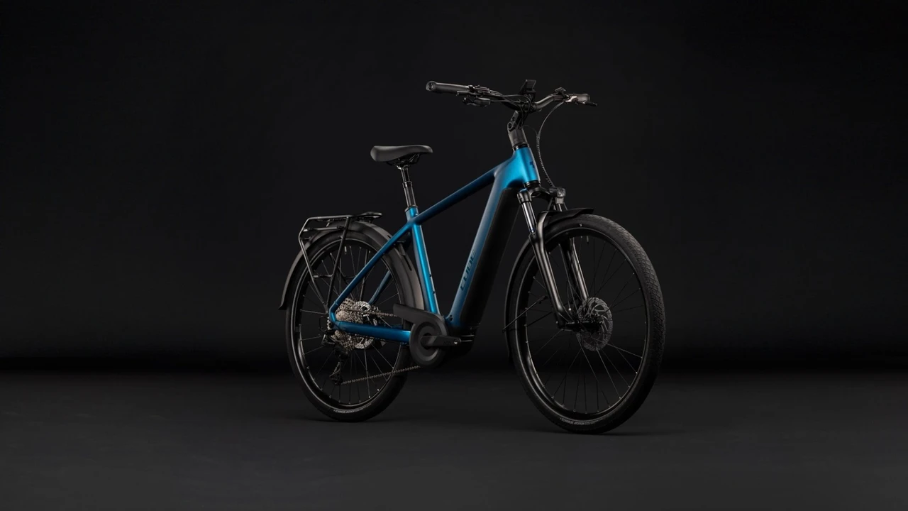 Cube touring hybrid pro 800 heren blauw mat cube elektrische hybrride fietsen voorkant