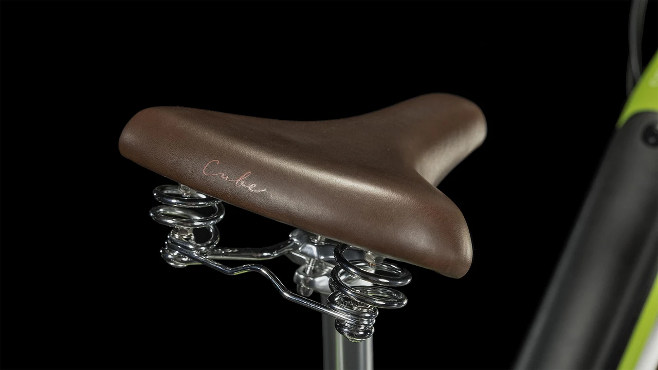 Cube ella ride hybrid 500 2023 lageinstap groen elektrischehybridefiets zadel