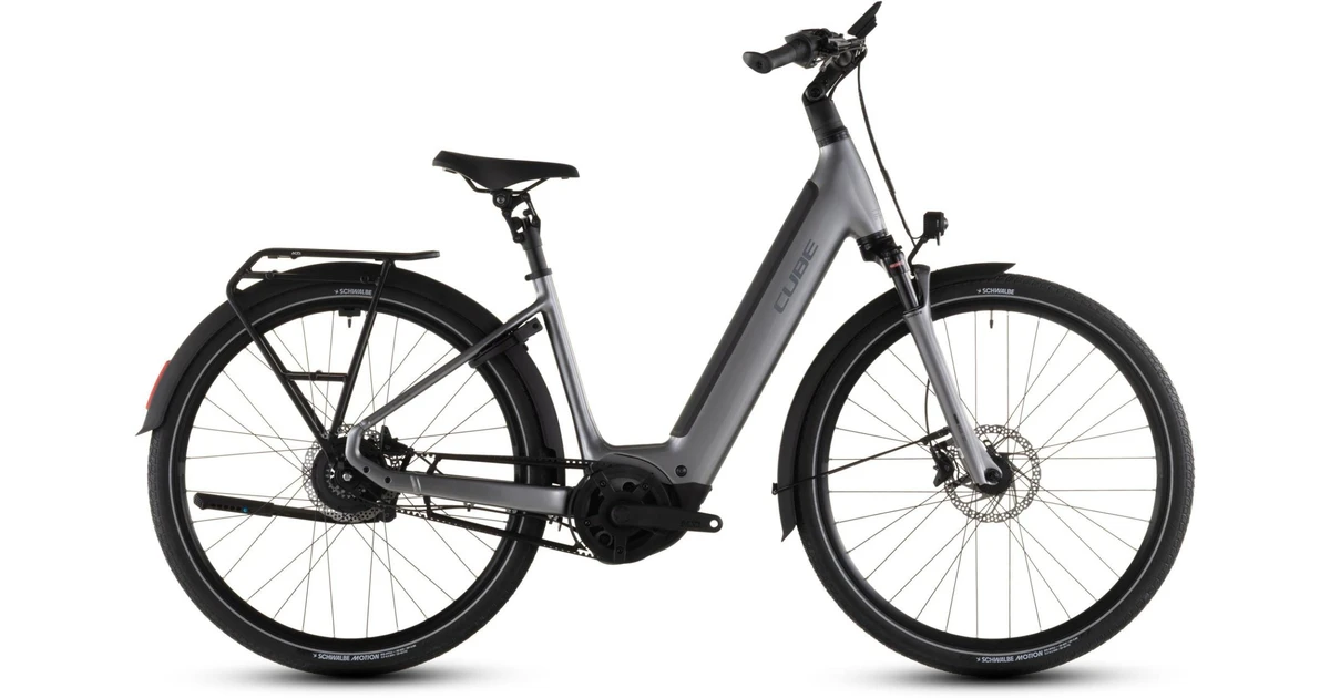 Cube supremehybriddeluxepro 600 dames grijs cubeelektrsichestadsfietsen zijkant