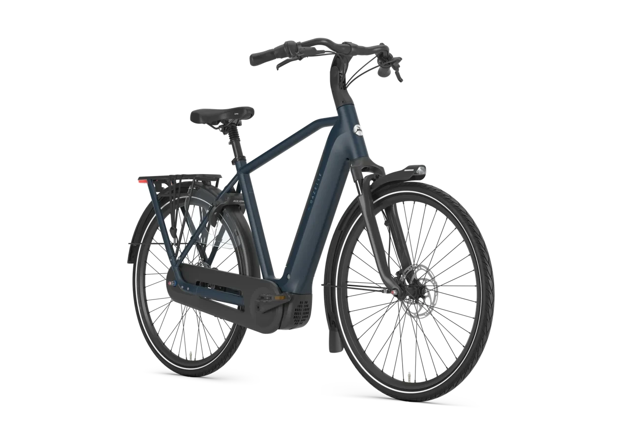 Gazelle grenoble c8 hmb 2027 heren blauw mat gazelle elektrische fietsen voorkant