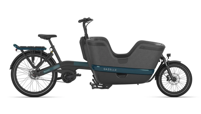 Gazelle makki urbanload 2026 blauw zwart lage instap gazelle elektrische bakfietsen